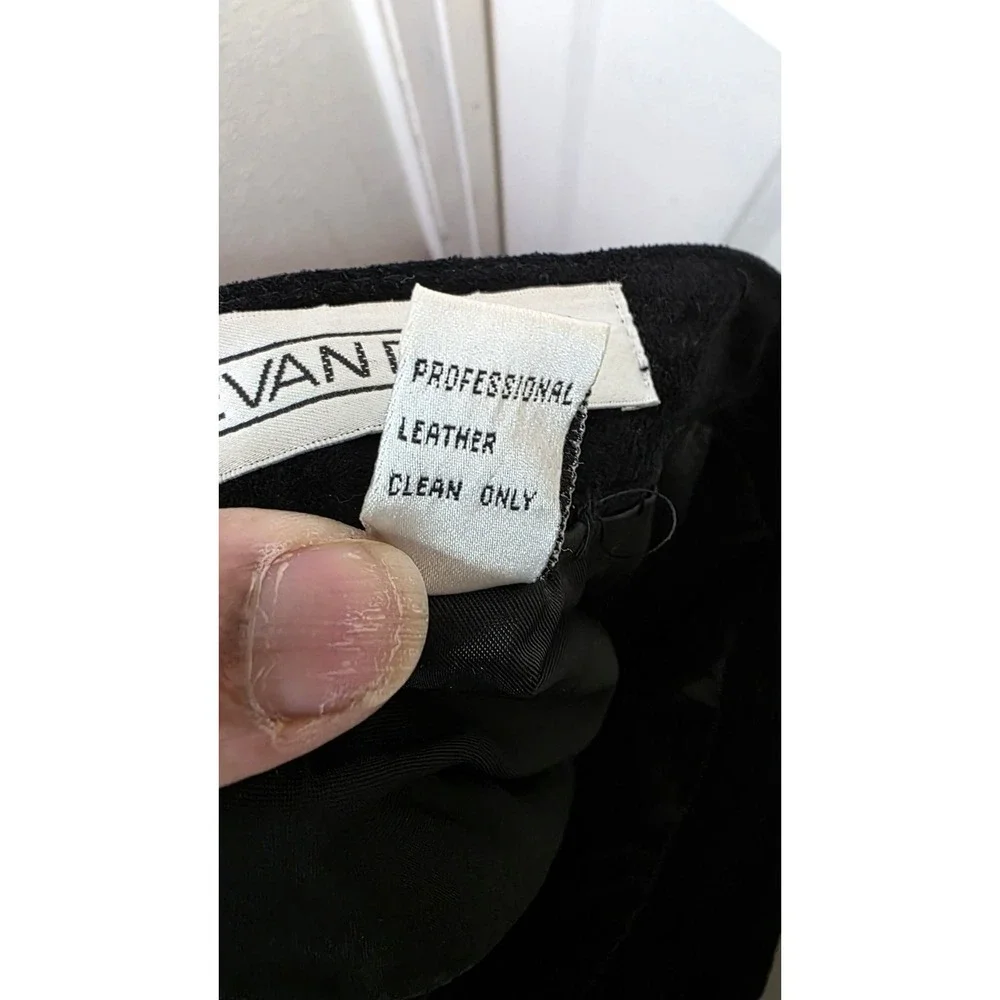 VTG Evan Davies Black Leather Women's 14 A-Line Midi Elegant Grunge Preppy Skirt